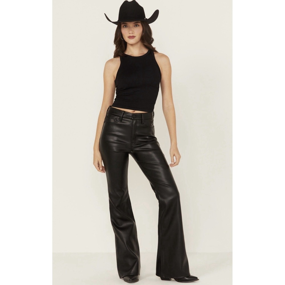 Good American Women's High Rise Faux Leather Flare Pants Glf000t-K001 Sz 12 / 31